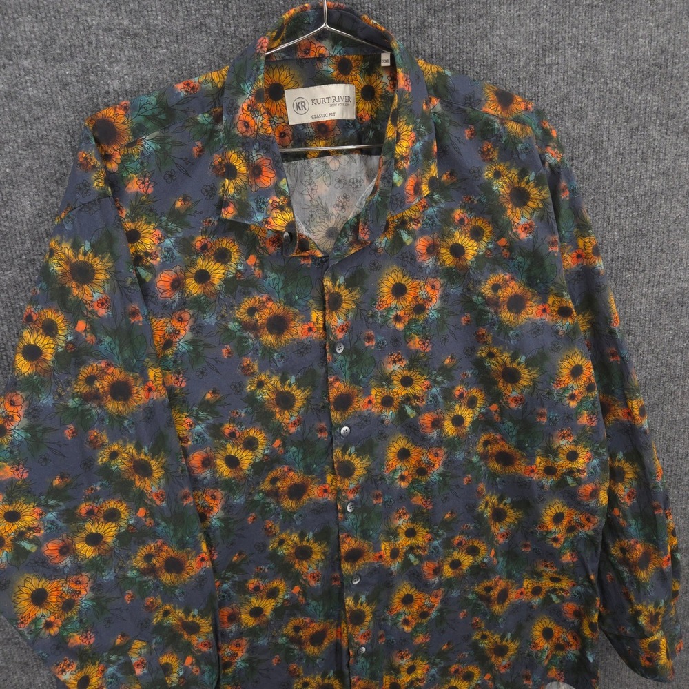 Kurt River Shirt Mens 3XL Gray Observe Floral Watercolor Classic Fit Button Up
